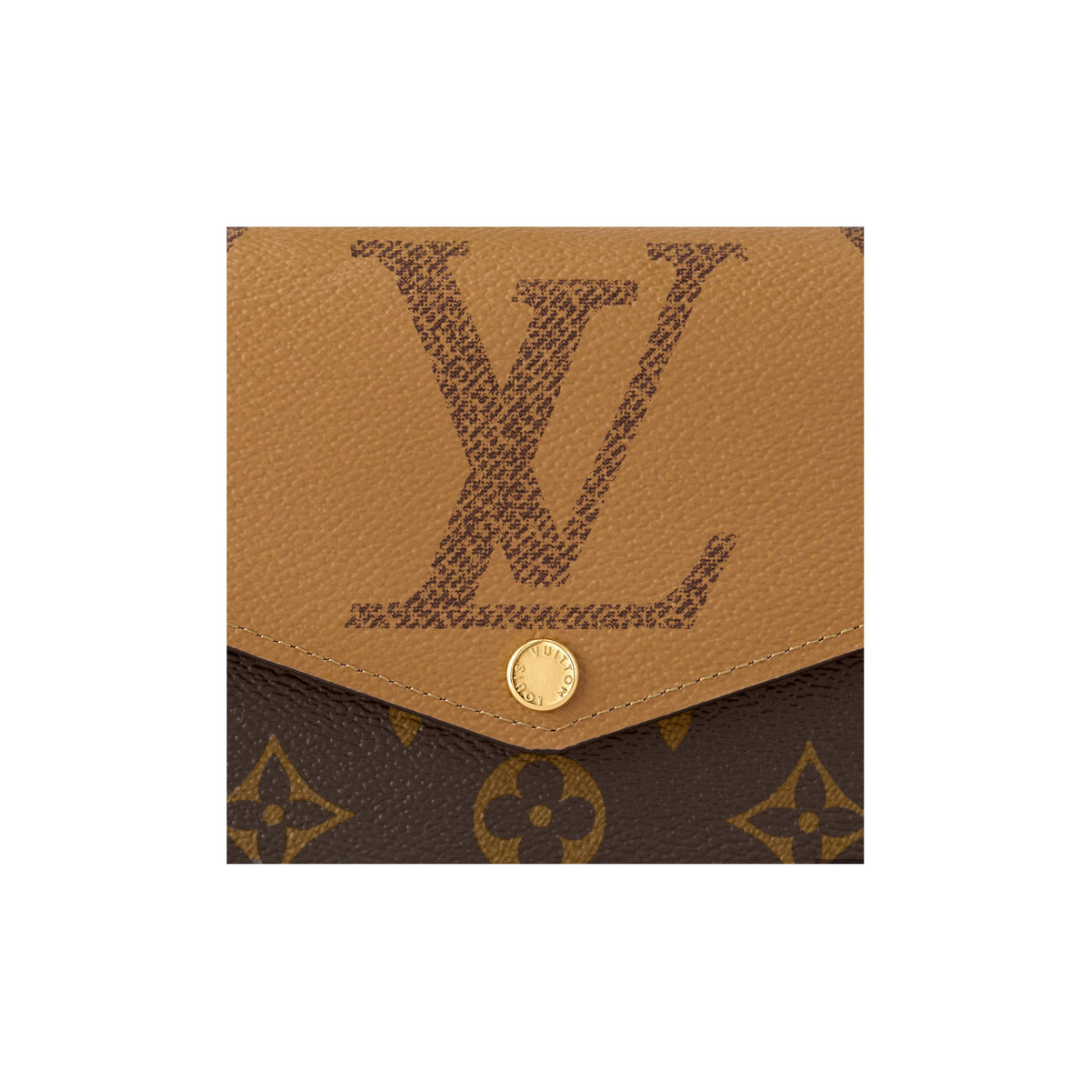 LOUIS VUITTON Sarah Monogram Reverse Coated Canvas Envelope Wallet in Brown and Caramel - M80726