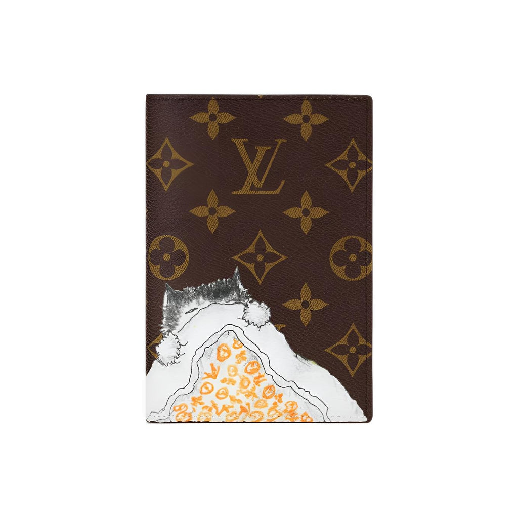 LOUIS VUITTON x Grace Coddington Catogram Monogram Coated Canvas Passport Holder in Brown - M25753