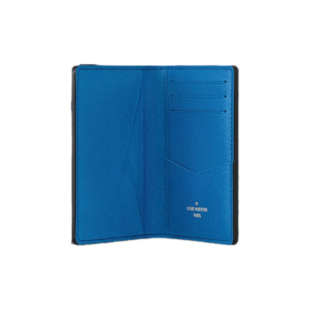 LOUIS VUITTON Pocket Organizer Letter Print Leather Flap Wallet in Blue - M83095