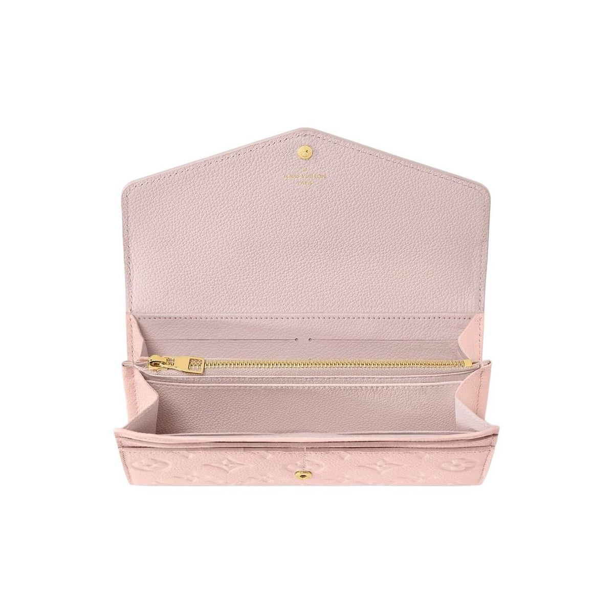 LOUIS VUITTON Sarah Letter-Embossed Leather Snap Wallet in Pink - M83443