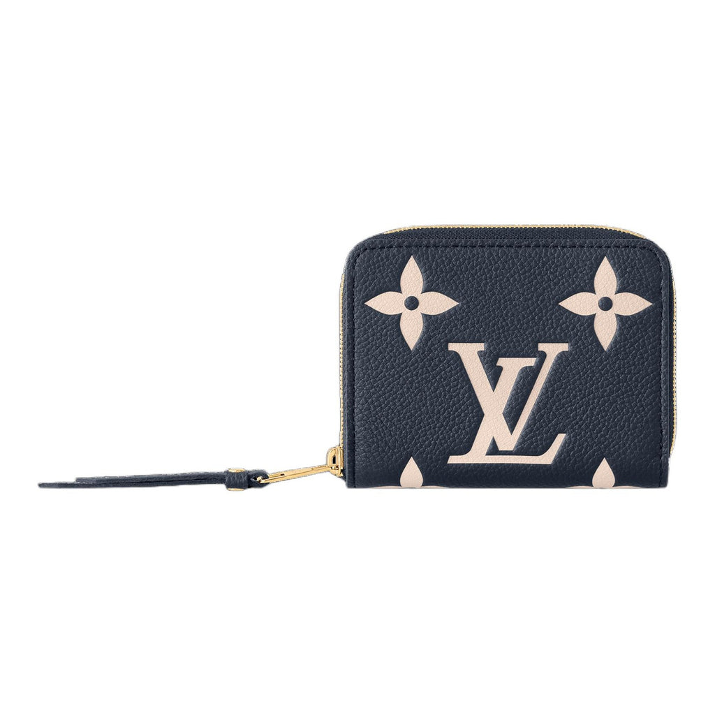 LOUIS VUITTON Zippy Logo Cowhide Leather Zip Wallet in Navy Blue and Cream - M83606