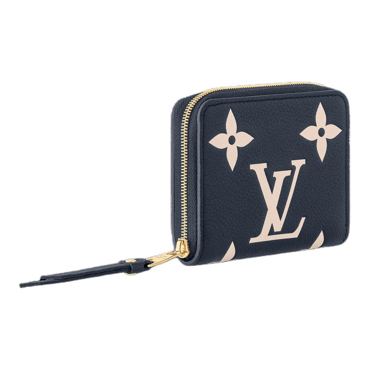 LOUIS VUITTON Zippy Logo Cowhide Leather Zip Wallet in Navy Blue and Cream - M83606