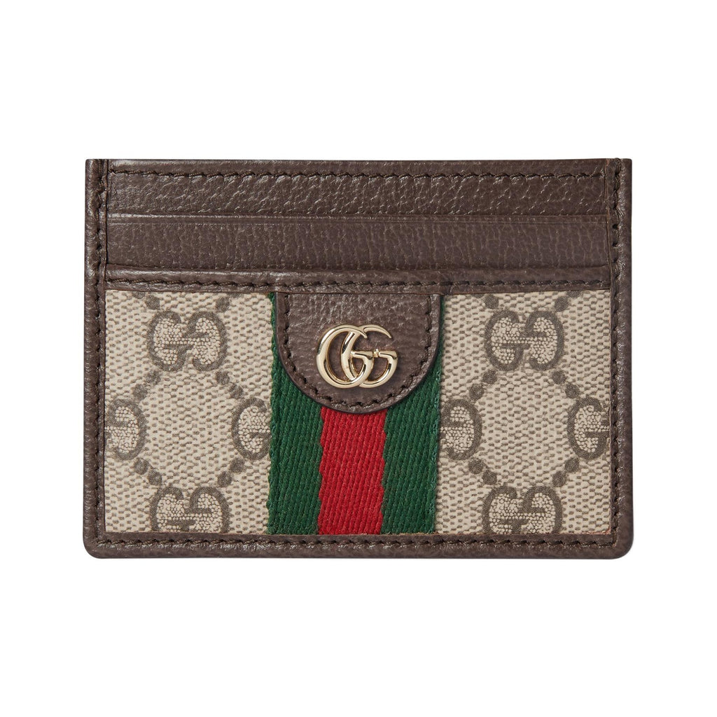 GUCCI Ophidia Double G Leather and Canvas Card Holder in Beige and Brown - 838486