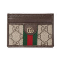 GUCCI Ophidia Double G Leather and Canvas Card Holder in Beige and Brown - 838486