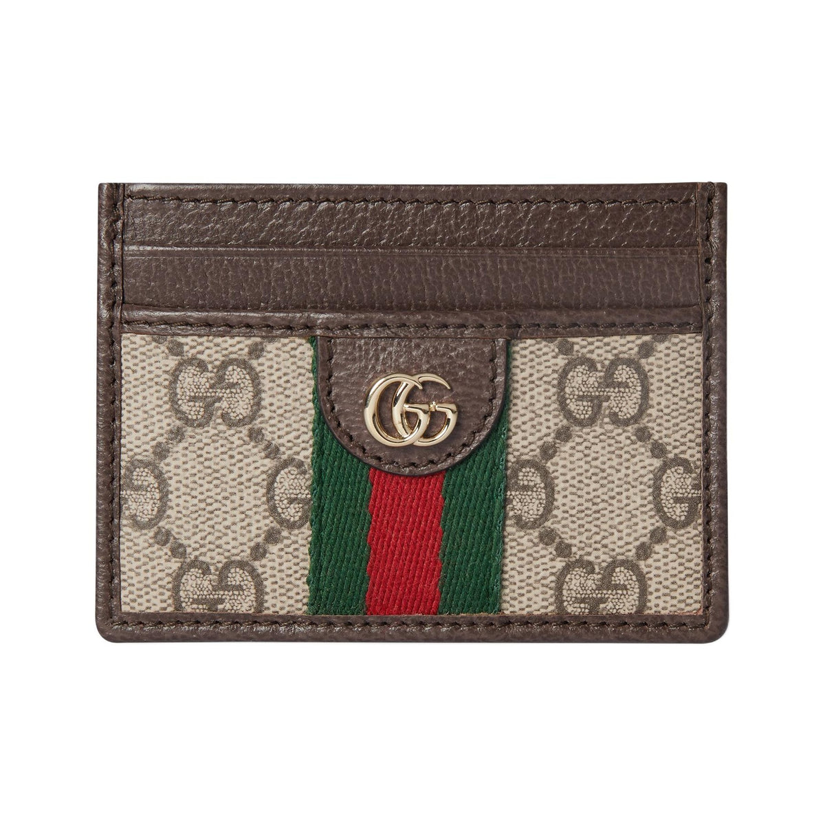 GUCCI Ophidia Double G Leather and Canvas Card Holder in Beige and Brown - 838486