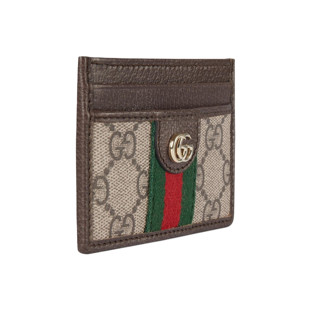 GUCCI Ophidia Double G Leather and Canvas Card Holder in Beige and Brown - 838486