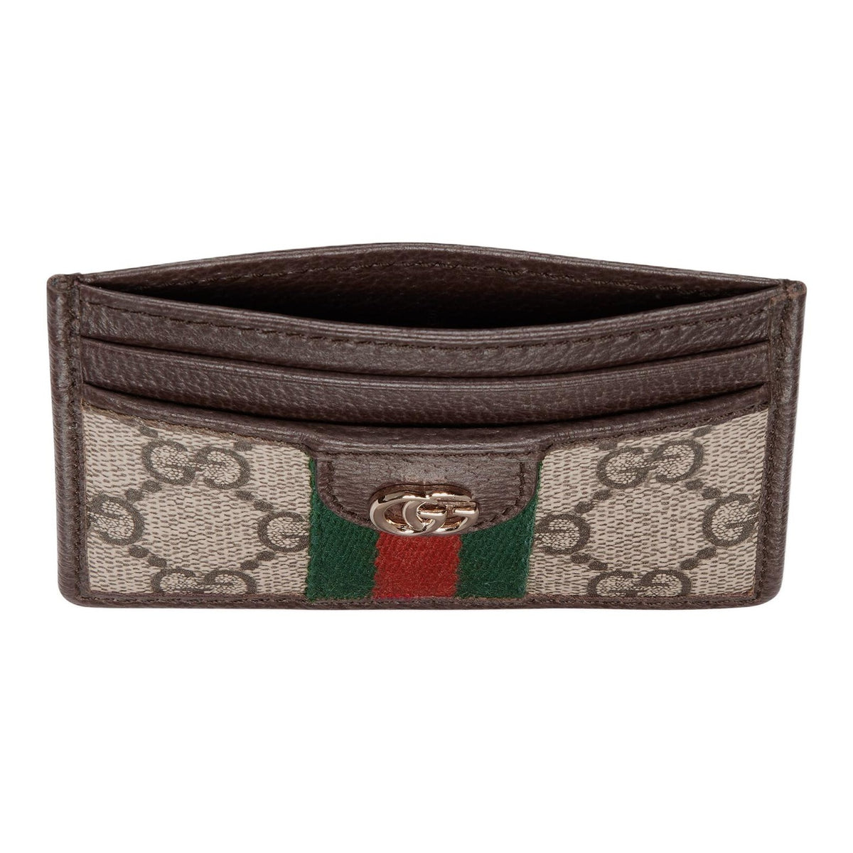 GUCCI Ophidia Double G Leather and Canvas Card Holder in Beige and Brown - 838486