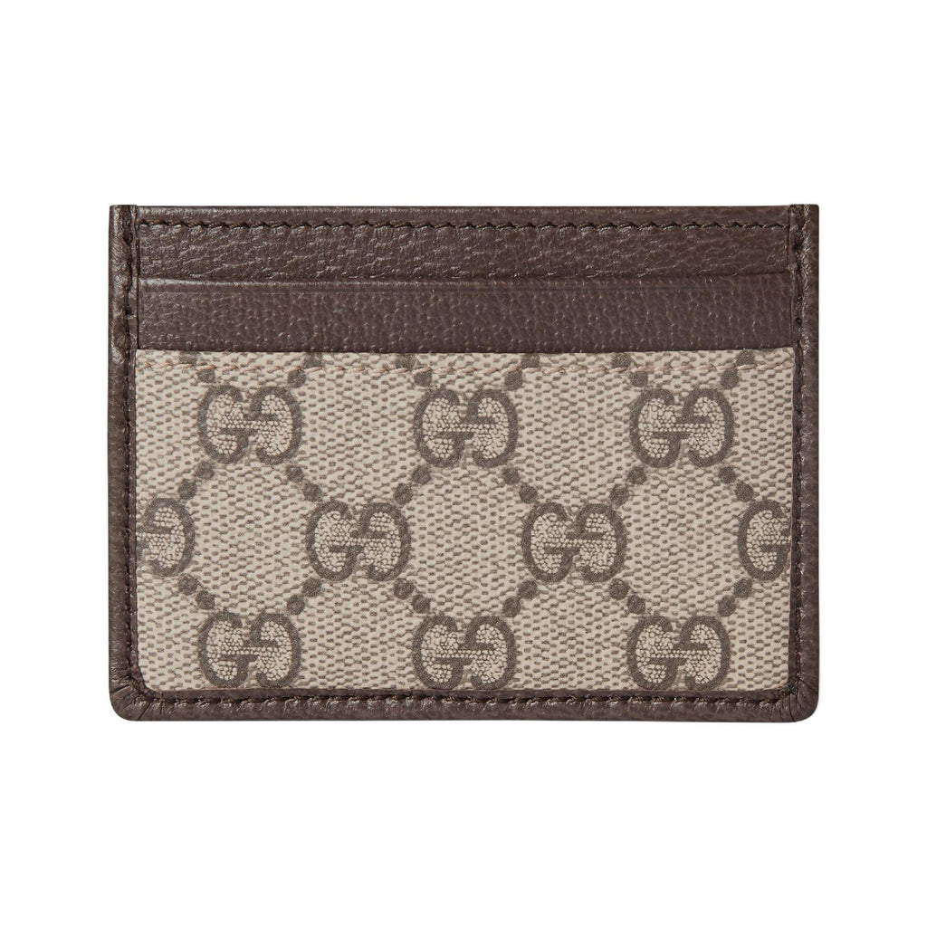 GUCCI Ophidia Double G Leather and Canvas Card Holder in Beige and Brown - 838486