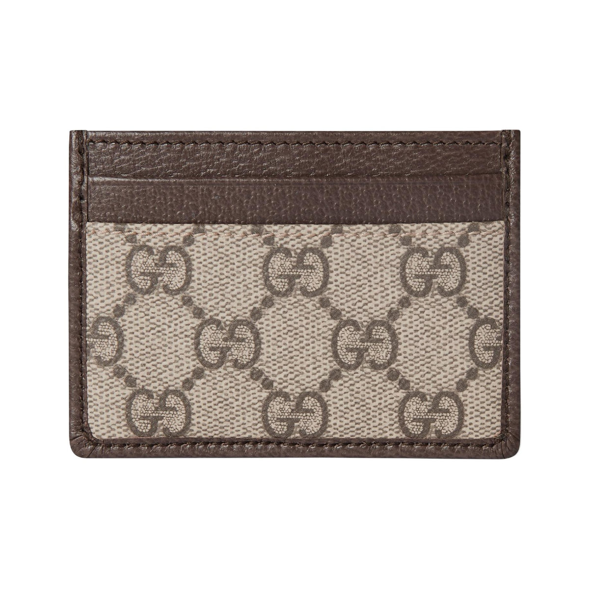 GUCCI Ophidia Double G Leather and Canvas Card Holder in Beige and Brown - 838486