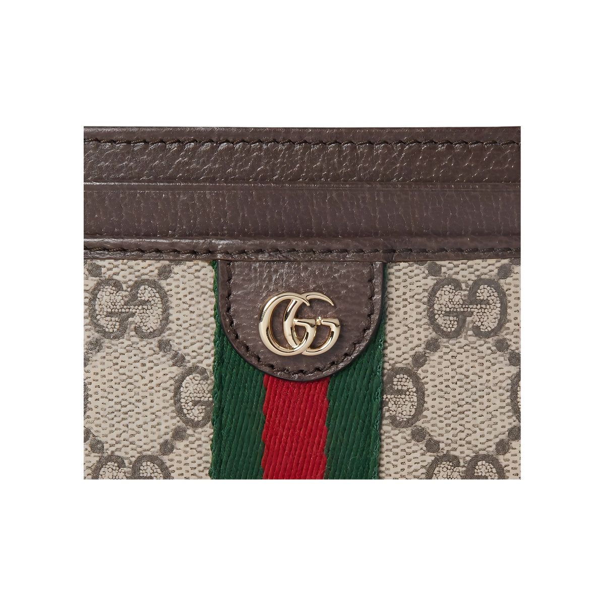 GUCCI Ophidia Double G Leather and Canvas Card Holder in Beige and Brown - 838486