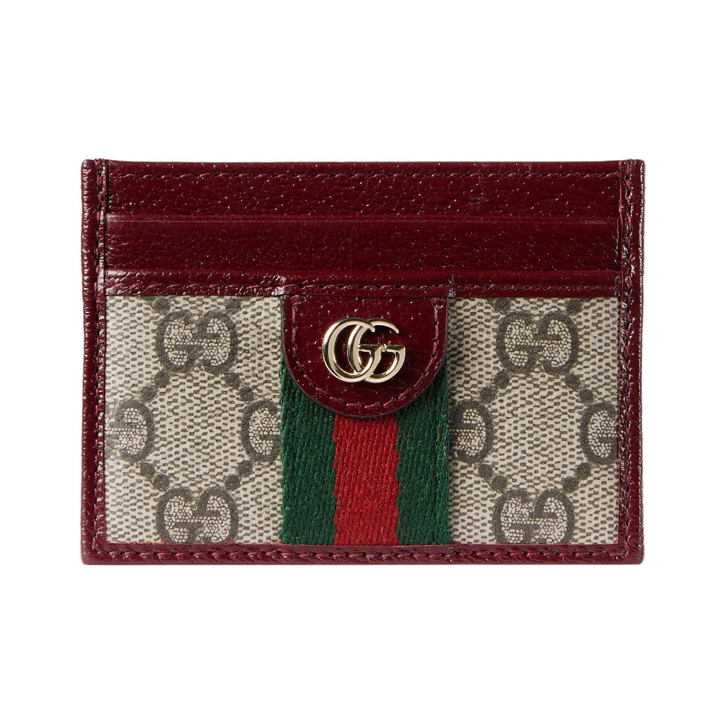 GUCCI Ophidia Double G Leather and Canvas Card Holder in Beige and Dark Brown - 838486