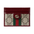 GUCCI Ophidia Double G Leather and Canvas Card Holder in Beige and Dark Brown - 838486