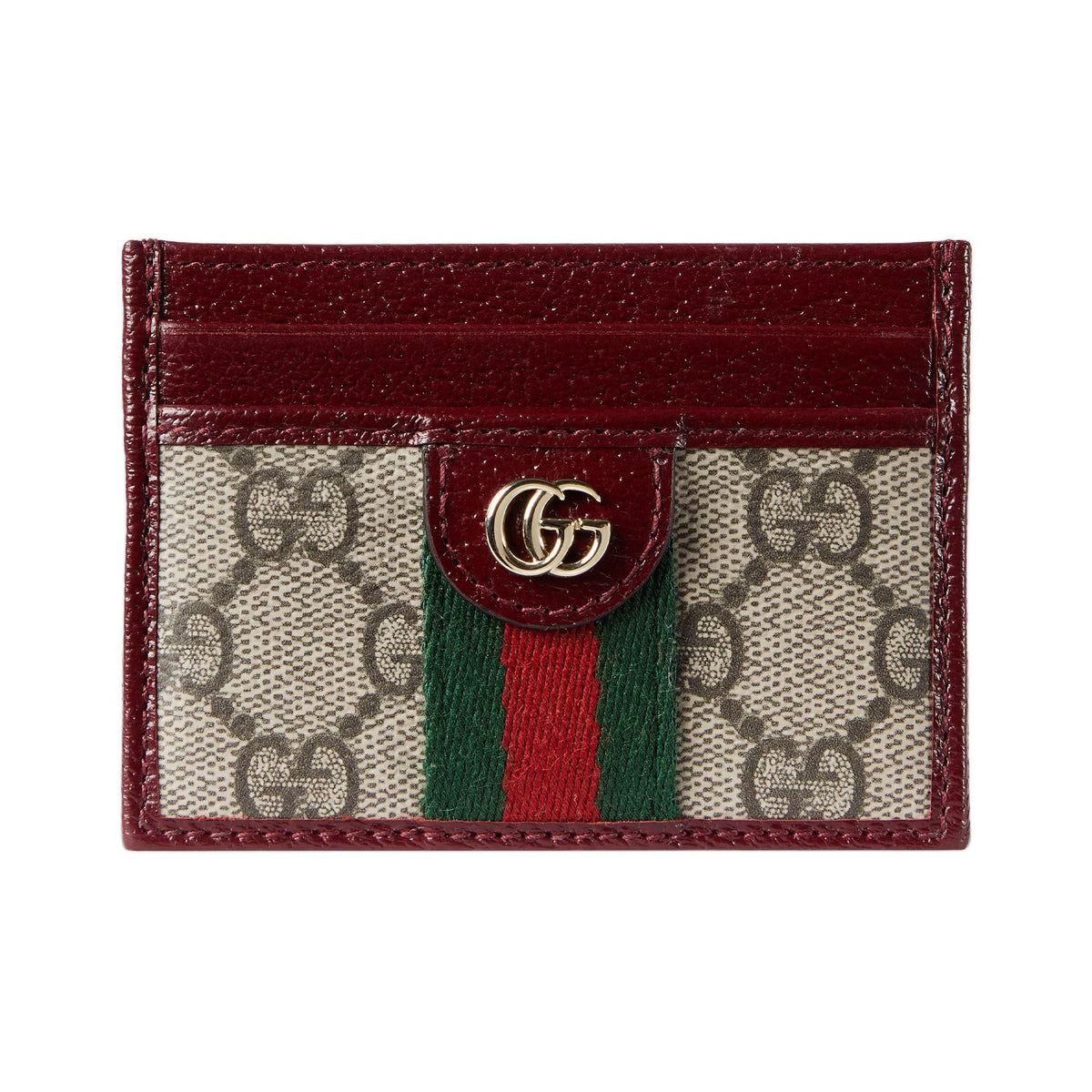 GUCCI Ophidia Double G Leather and Canvas Card Holder in Beige and Dark Brown - 838486