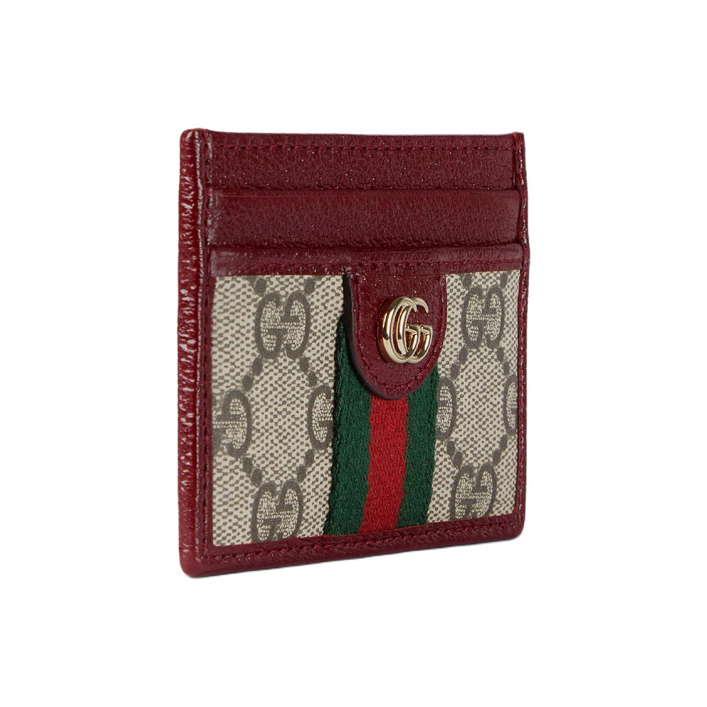 GUCCI Ophidia Double G Leather and Canvas Card Holder in Beige and Dark Brown - 838486