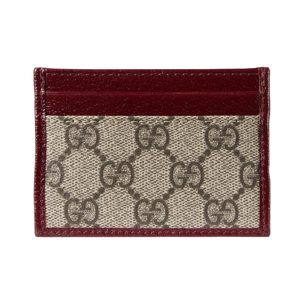 GUCCI Ophidia Double G Leather and Canvas Card Holder in Beige and Dark Brown - 838486
