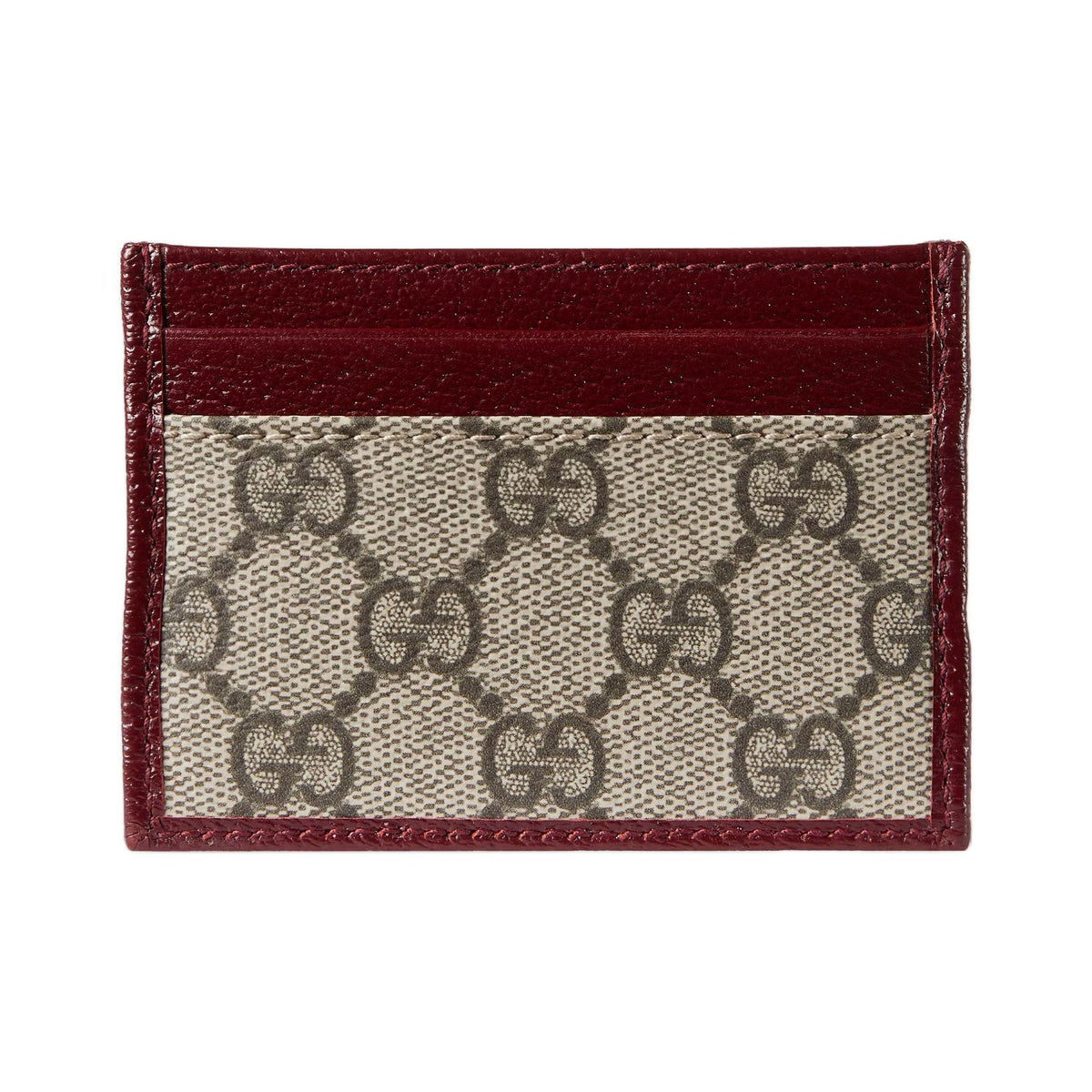 GUCCI Ophidia Double G Leather and Canvas Card Holder in Beige and Dark Brown - 838486