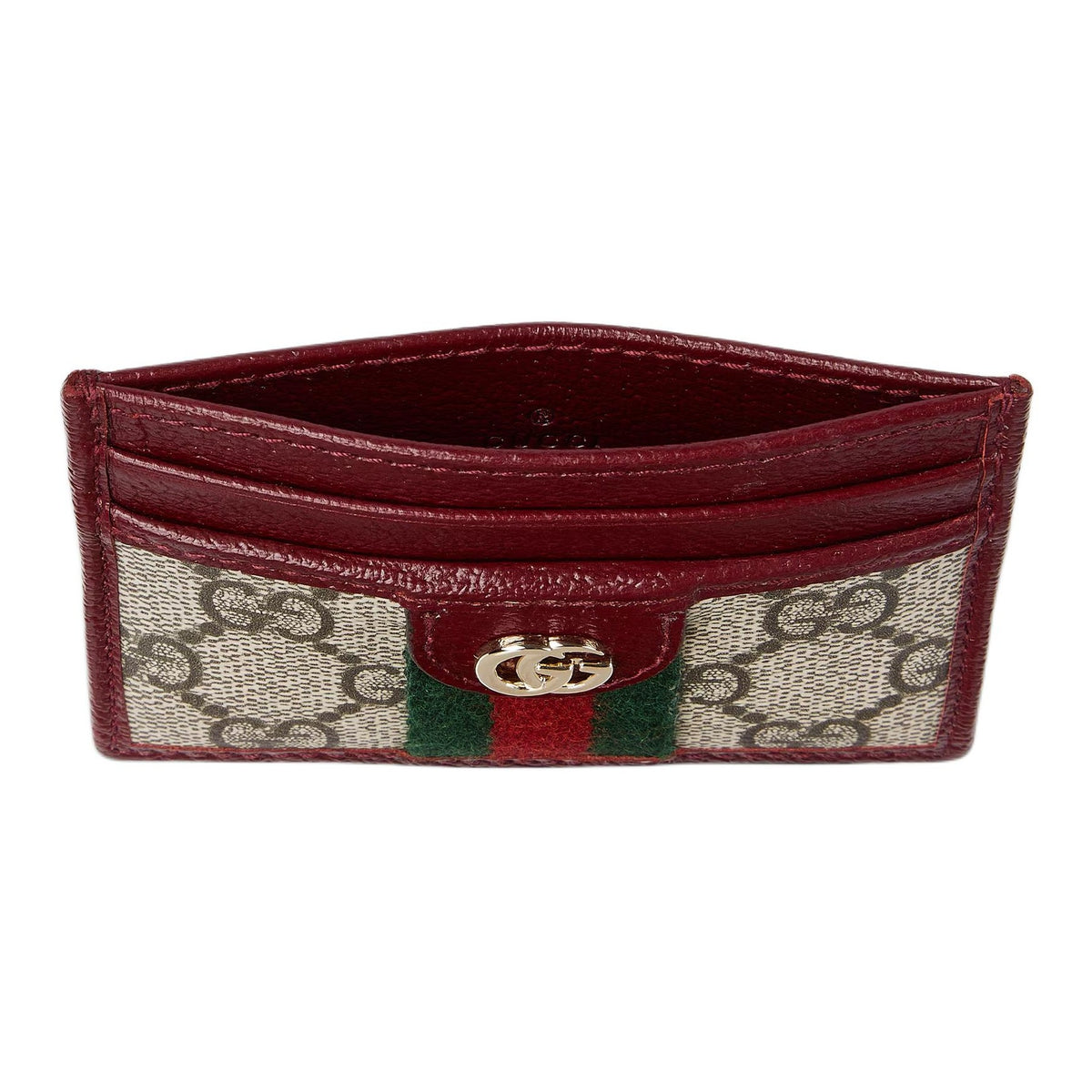 GUCCI Ophidia Double G Leather and Canvas Card Holder in Beige and Dark Brown - 838486