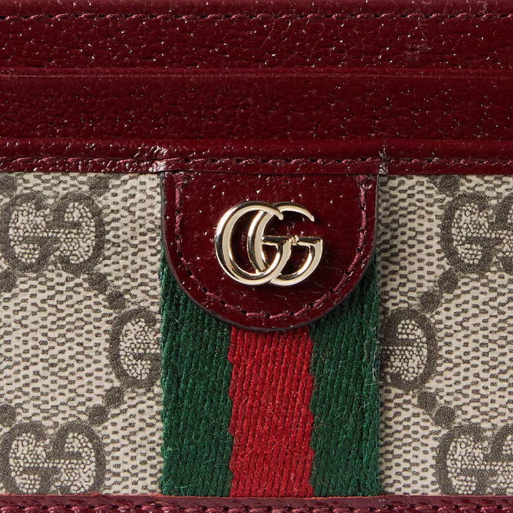 GUCCI Ophidia Double G Leather and Canvas Card Holder in Beige and Dark Brown - 838486