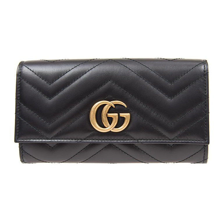 GUCCI GG Marmont Quilted Leather Long Snap Wallet in Black - 443436