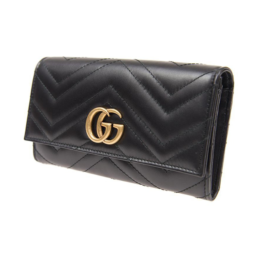 GUCCI GG Marmont Quilted Leather Long Snap Wallet in Black - 443436
