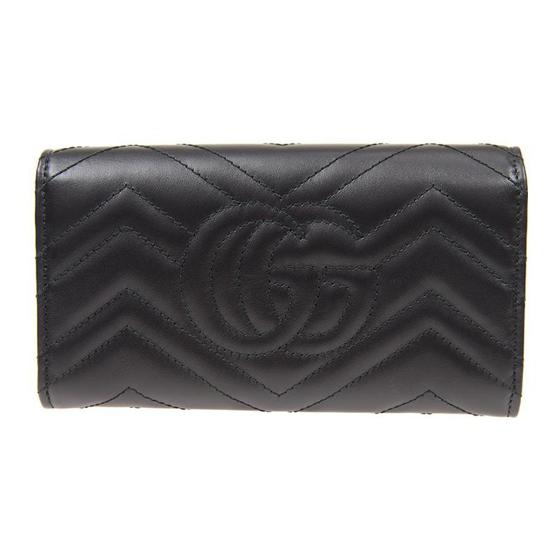 GUCCI GG Marmont Quilted Leather Long Snap Wallet in Black - 443436