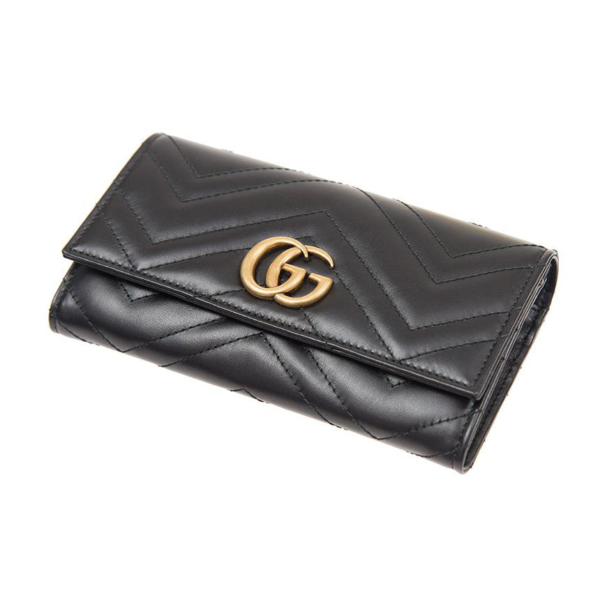 GUCCI GG Marmont Quilted Leather Long Snap Wallet in Black - 443436