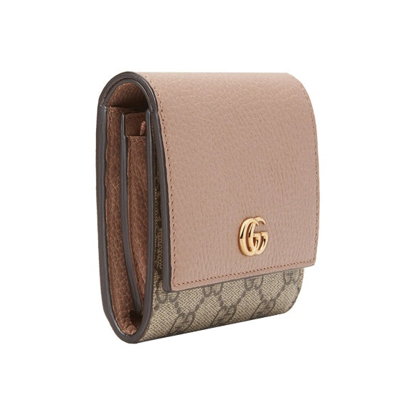 GUCCI GG Marmont Monogram Canvas and Leather Wallet in Ebony and Beige - 598587