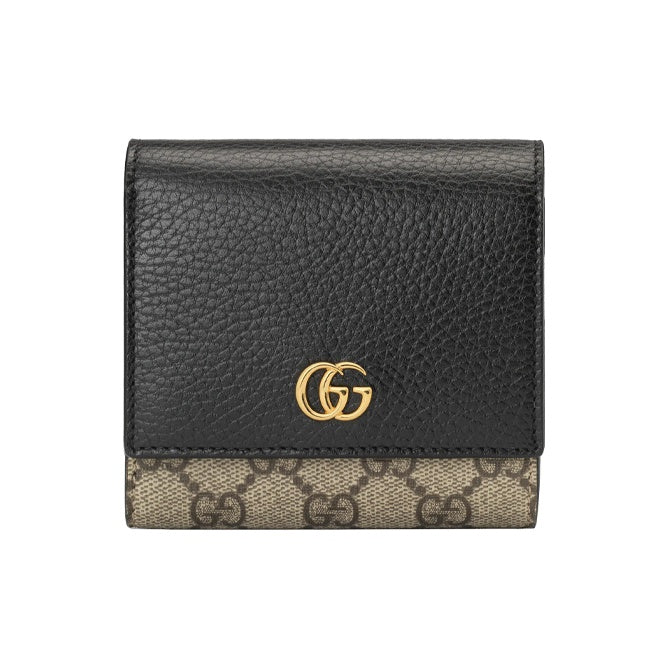 GUCCI GG Marmont Monogram Canvas and Leather Compact Flap Wallet in Ebony and Black - 598587