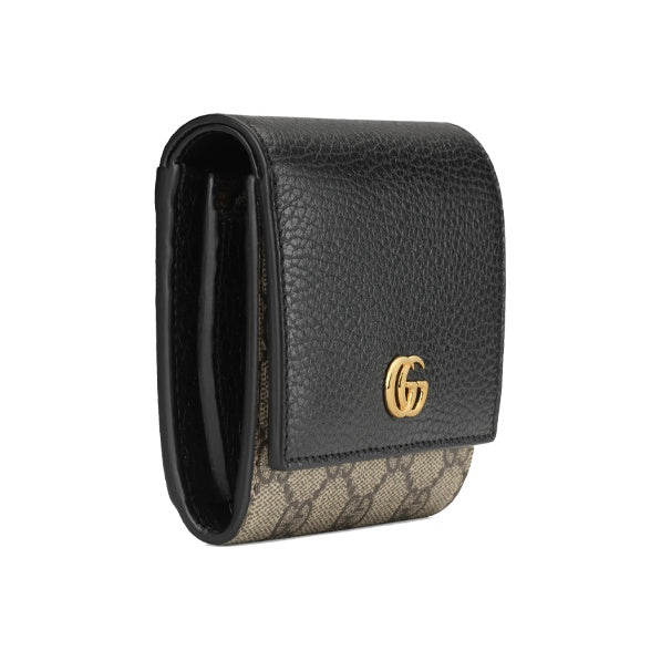 GUCCI GG Marmont Monogram Canvas and Leather Compact Flap Wallet in Ebony and Black - 598587