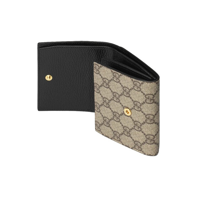 GUCCI GG Marmont Monogram Canvas and Leather Compact Flap Wallet in Ebony and Black - 598587
