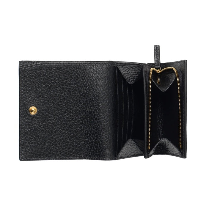 GUCCI GG Marmont Monogram Canvas and Leather Compact Flap Wallet in Ebony and Black - 598587