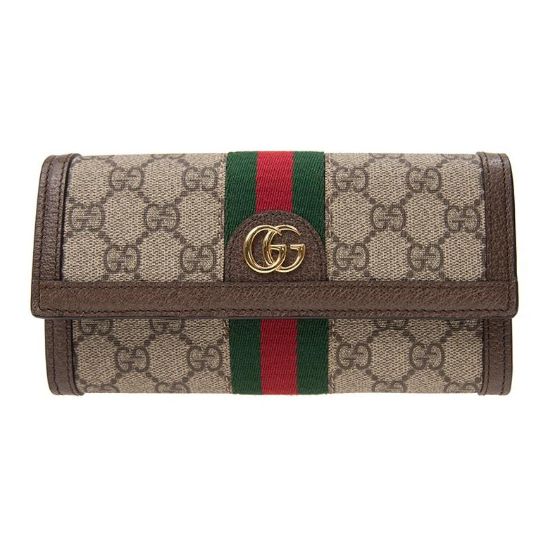 GUCCI Ophidia Monogram Canvas and Leather Wallet in Light Brown - 523153