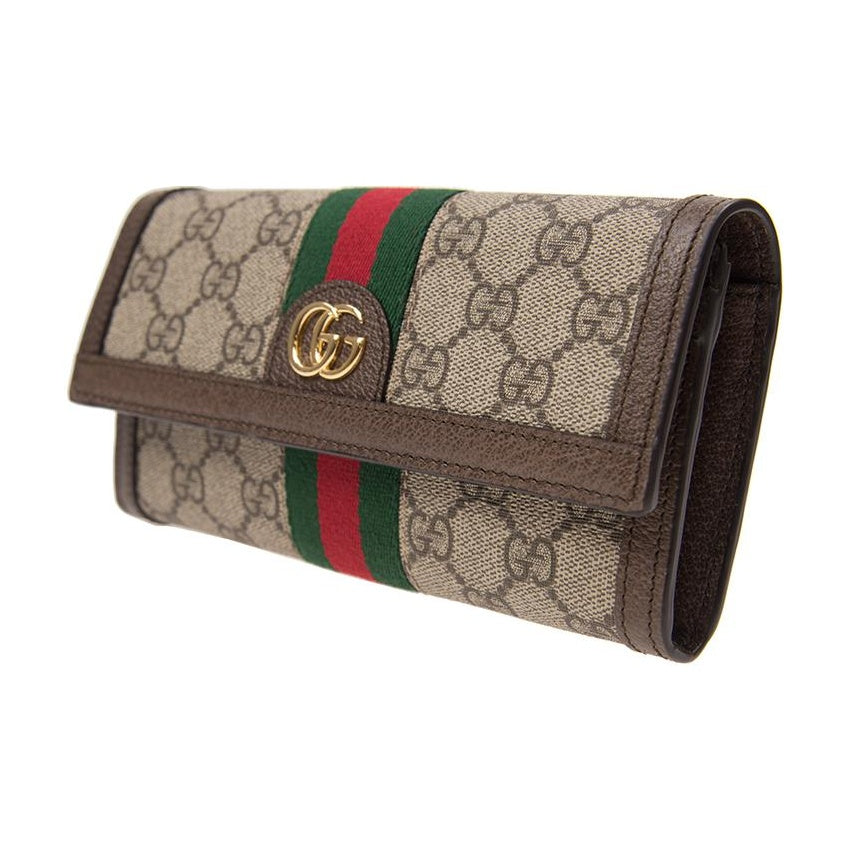 GUCCI Ophidia Monogram Canvas and Leather Wallet in Light Brown - 523153