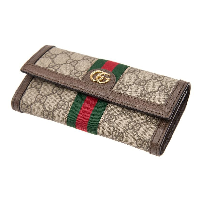 GUCCI Ophidia Monogram Canvas and Leather Wallet in Light Brown - 523153