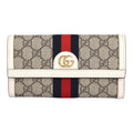 GUCCI Ophidia Monogram Canvas and Leather Long Flap Wallet in Ebony and White - 523153