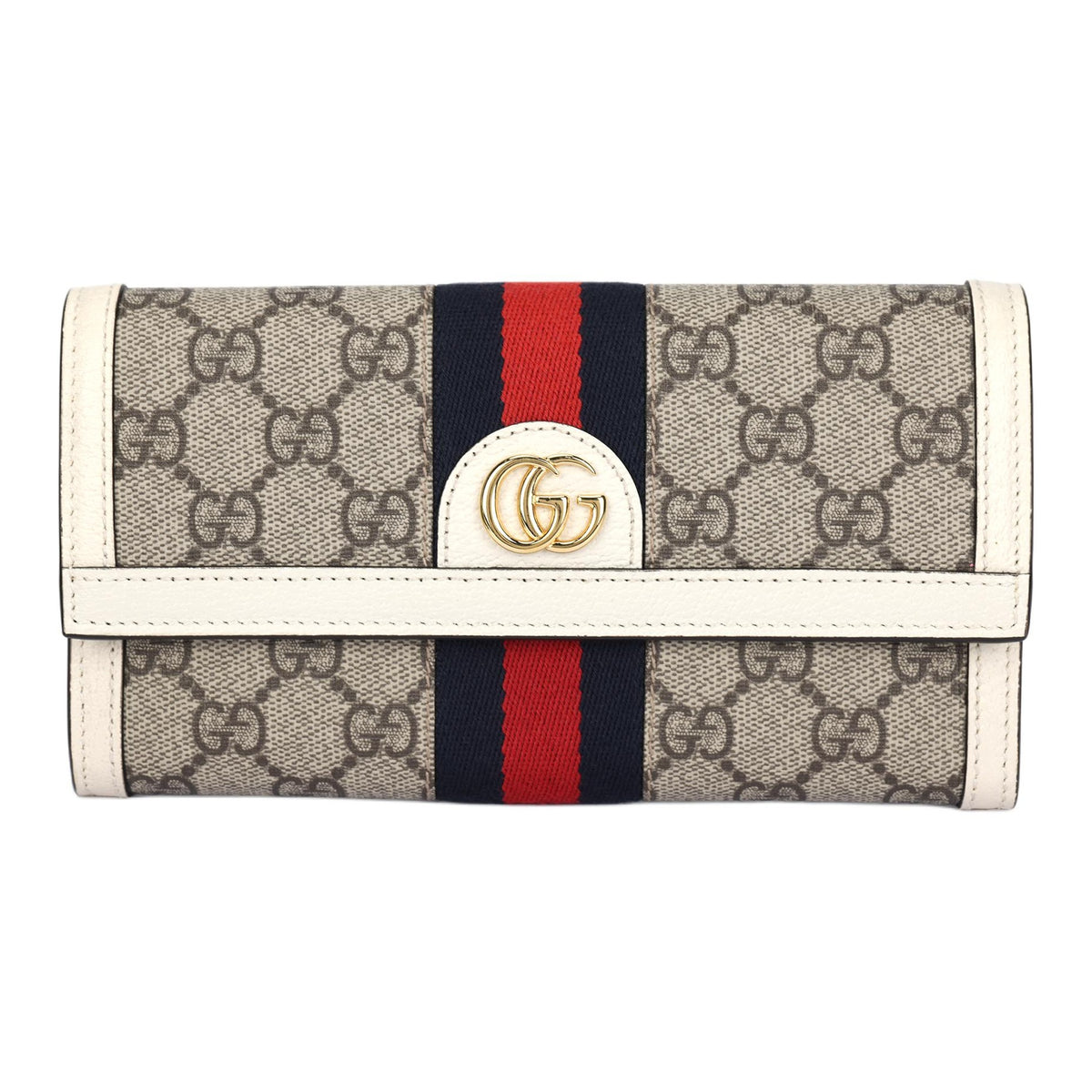 GUCCI Ophidia Monogram Canvas and Leather Long Flap Wallet in Ebony and White - 523153