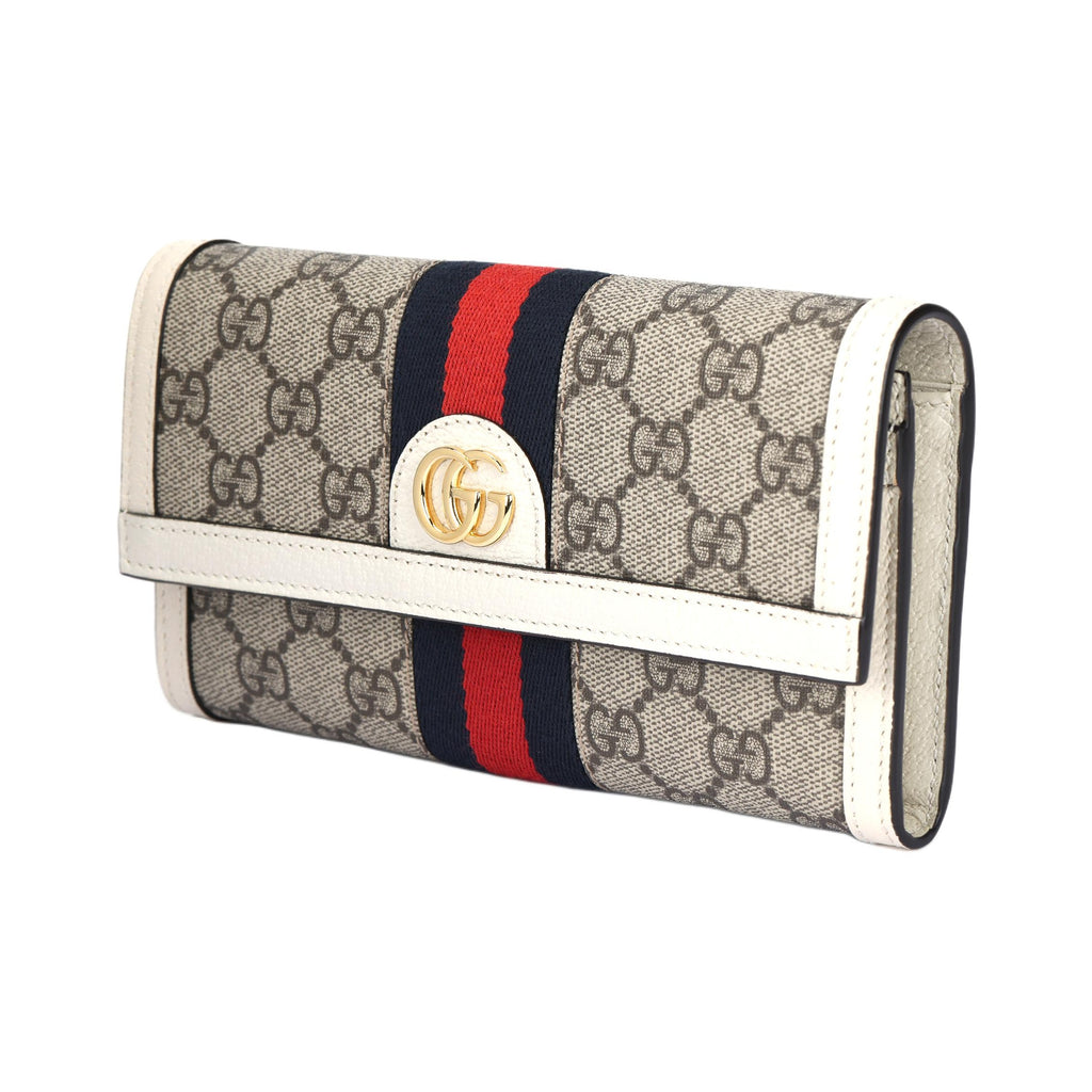 GUCCI Ophidia Monogram Canvas and Leather Long Flap Wallet in Ebony and White - 523153