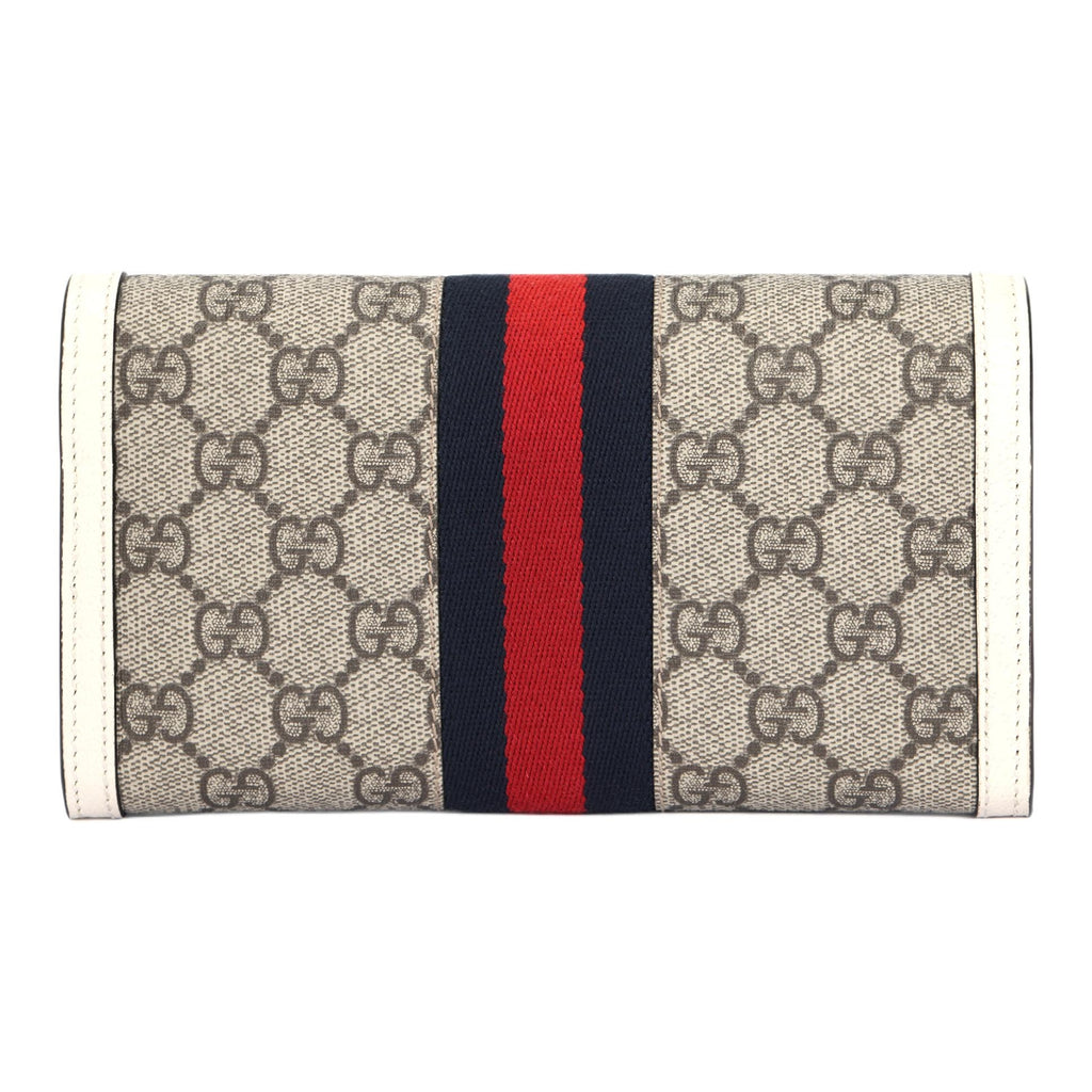 GUCCI Ophidia Monogram Canvas and Leather Long Flap Wallet in Ebony and White - 523153
