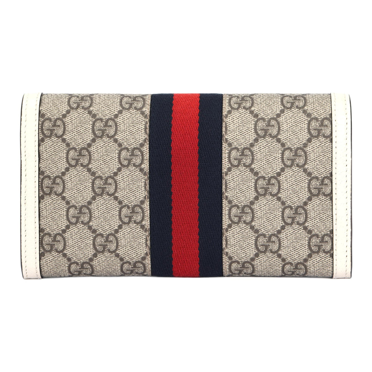 GUCCI Ophidia Monogram Canvas and Leather Long Flap Wallet in Ebony and White - 523153