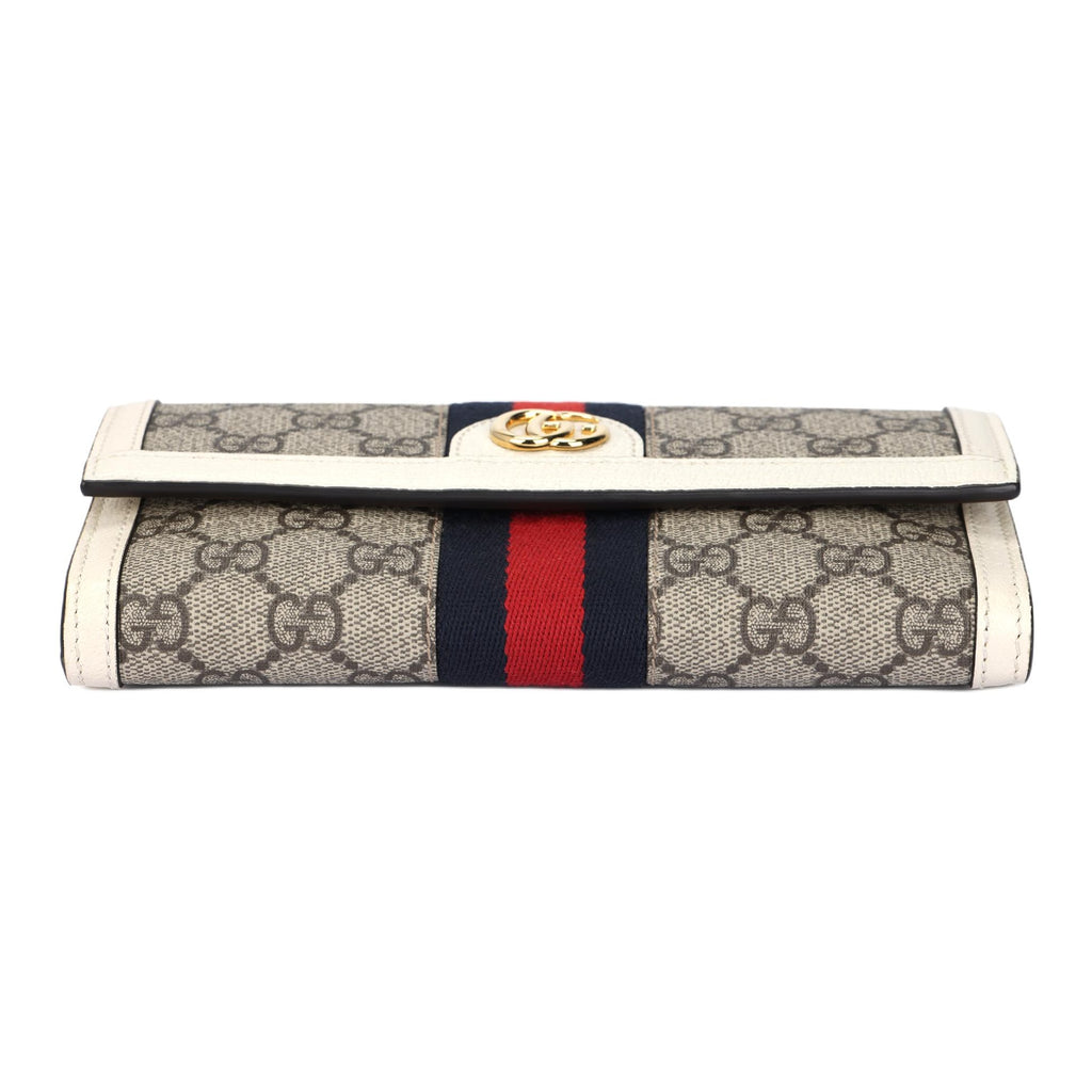 GUCCI Ophidia Monogram Canvas and Leather Long Flap Wallet in Ebony and White - 523153