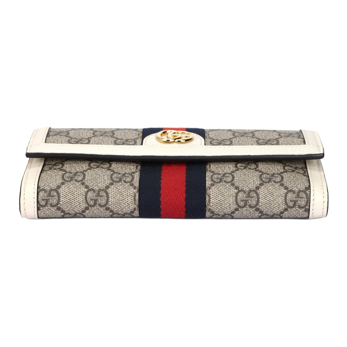 GUCCI Ophidia Monogram Canvas and Leather Long Flap Wallet in Ebony and White - 523153