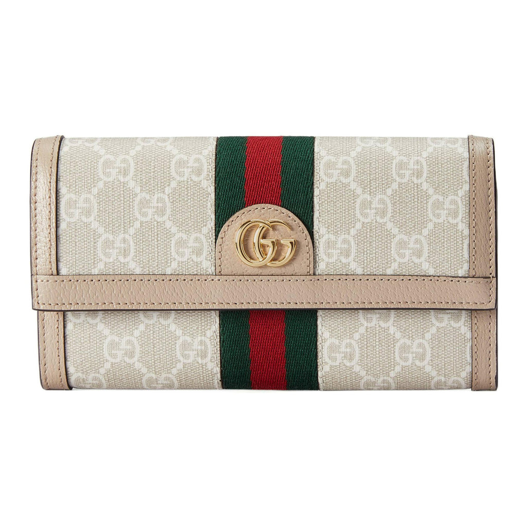 GUCCI Ophidia Canvas and Leather Long Wallet in Beige and White - 523153