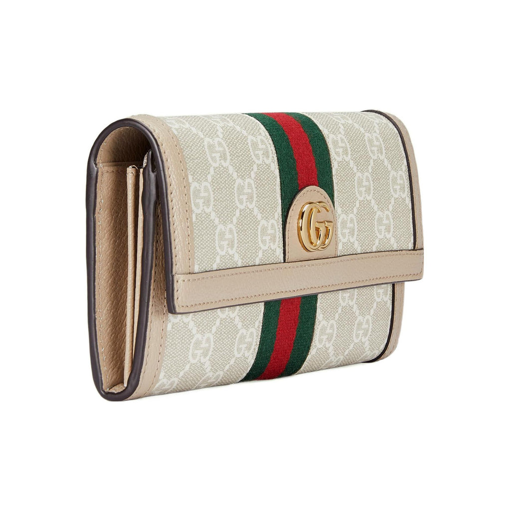 GUCCI Ophidia Canvas and Leather Long Wallet in Beige and White - 523153