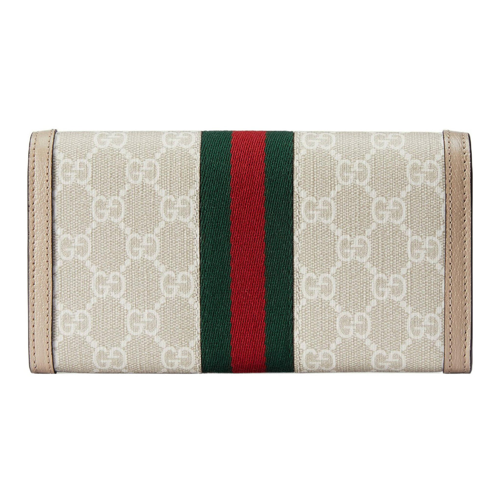 GUCCI Ophidia Canvas and Leather Long Wallet in Beige and White - 523153