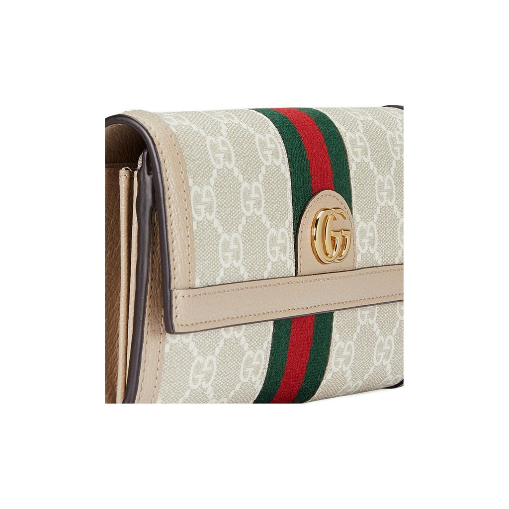 GUCCI Ophidia Canvas and Leather Long Wallet in Beige and White - 523153