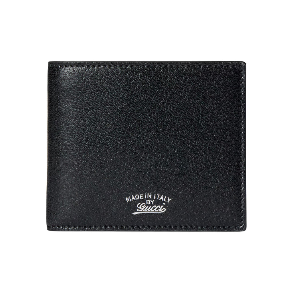 GUCCI Lira Letter-Print Grained Sheepskin Leather Bifold Wallet in Black - 867314