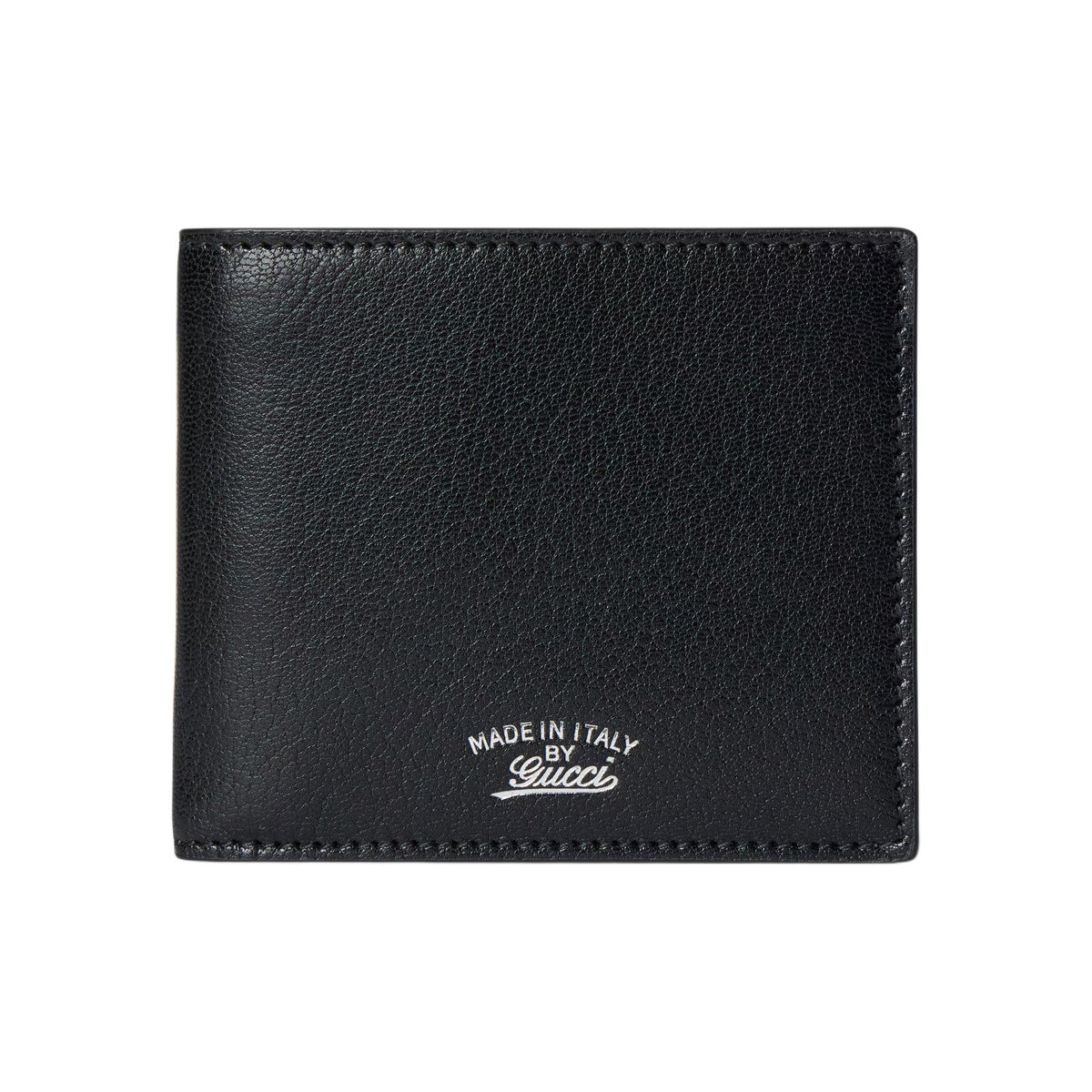 GUCCI Lira Letter-Print Grained Sheepskin Leather Bifold Wallet in Black - 867314