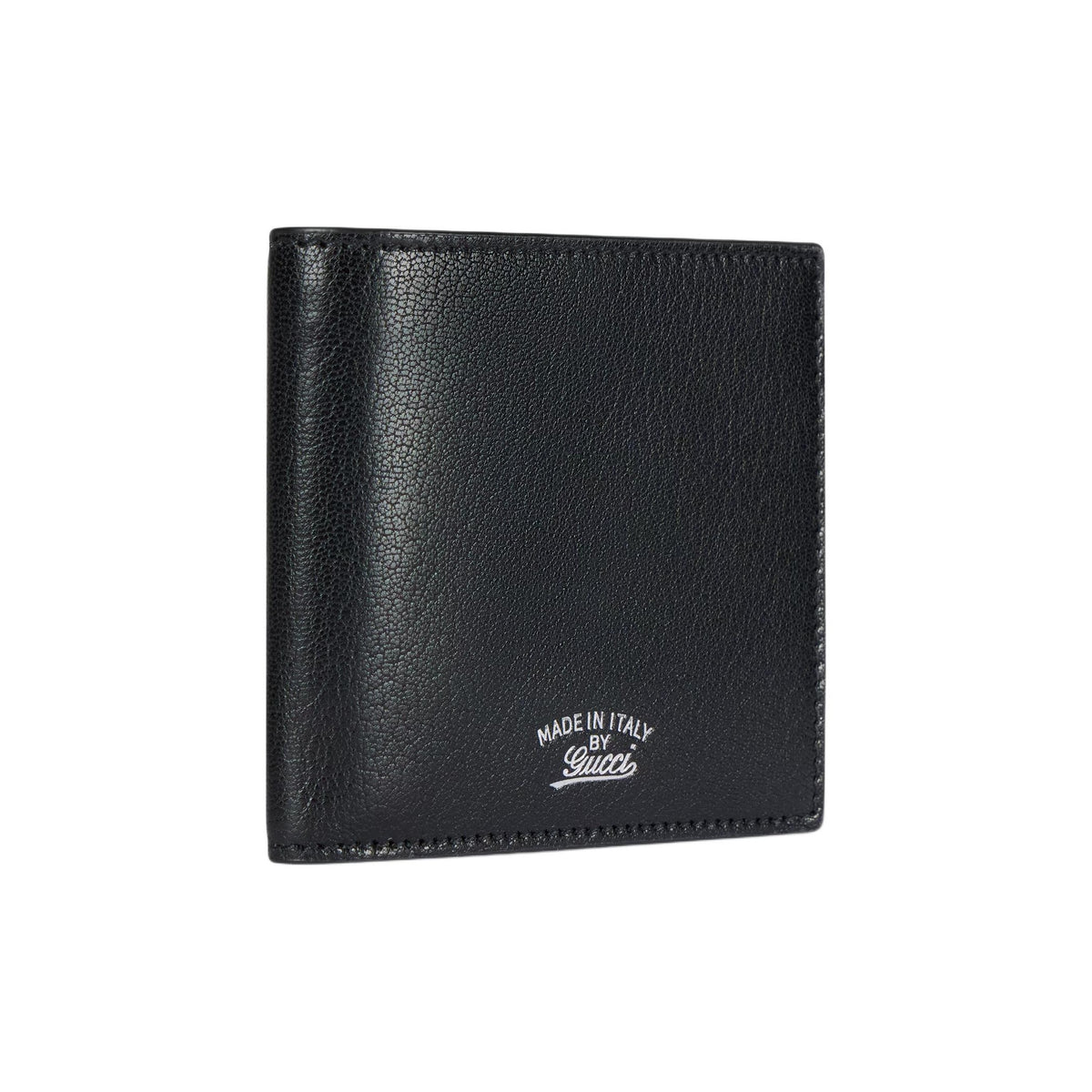 GUCCI Lira Letter-Print Grained Sheepskin Leather Bifold Wallet in Black - 867314