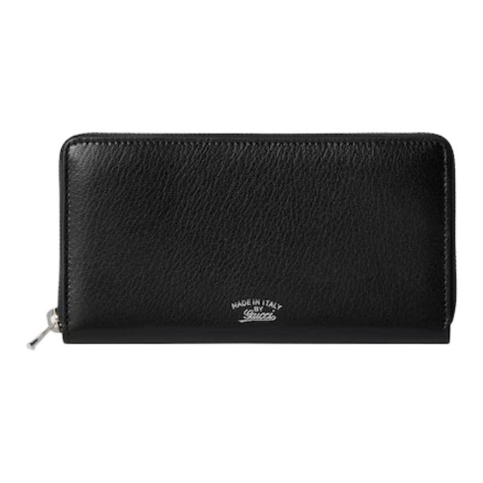 GUCCI Lira Foil Logo Grained Sheepskin Leather Wallet in Black - 867318