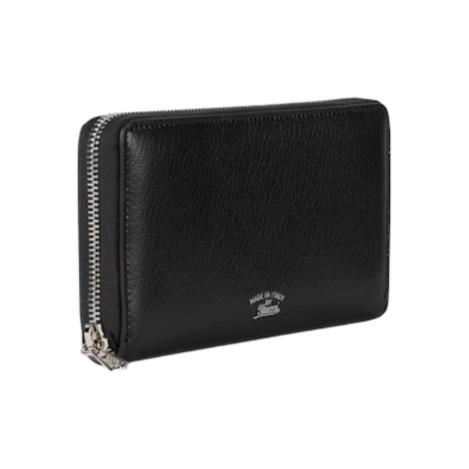 GUCCI Lira Foil Logo Grained Sheepskin Leather Wallet in Black - 867318